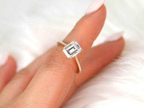2.60ct Blake 9x7mm 14kt Gold Moissanite Diamond Emerald Cut Solitaire Ring,Emerald Solitaire Ring,Emerald Engagement Ring,Anniversary Gift