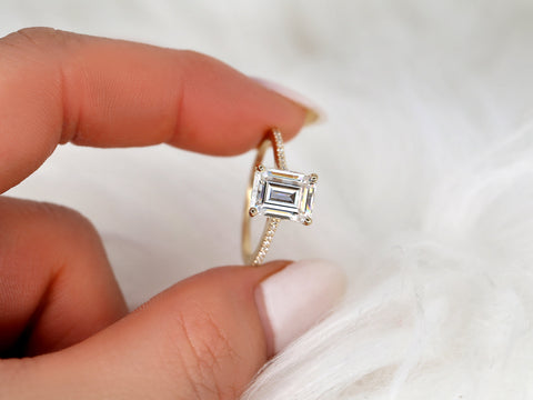 2.60ct Blake 9x7mm 14kt Gold Moissanite Diamond Emerald Cut Solitaire Ring,Emerald Solitaire Ring,Emerald Engagement Ring,Anniversary Gift