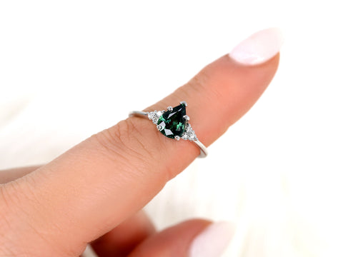 1.46ct Ready to Ship Juliet 14kt White Gold Teal Sapphire Diamond Art Deco 3 Stone Pear Cluster Ring,Sapphire Engagement Ring,Pear Ring