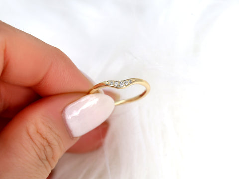 Artemis 14kt Gold Pave Curved Ring,Diamond Stacking Ring,Nesting Ring,Unique Wedding Ring,Gift For Her,Anniversary Ring,Crescent Moon Ring