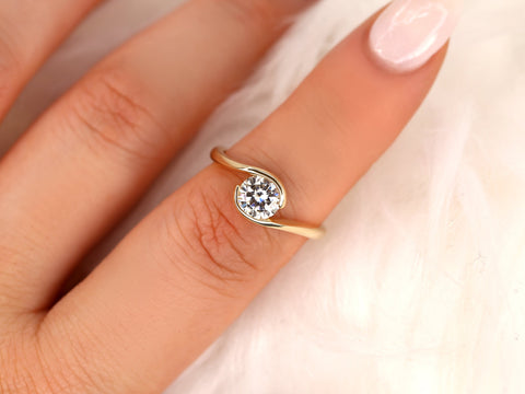 Petite Vadim 6mm 14kt Gold Moissanite Round Solitaire Ring,Bypass Ring,Semi Bezel Set Ring,Anniversary Gift,Unique Ring,Moissanite Ring