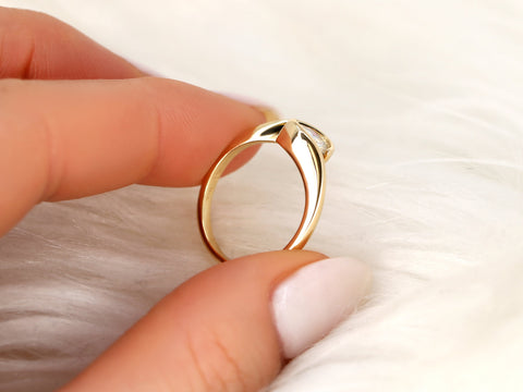 Petite Vadim 6mm 14kt Gold Moissanite Round Solitaire Ring,Bypass Ring,Semi Bezel Set Ring,Anniversary Gift,Unique Ring,Moissanite Ring