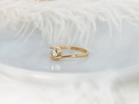 Petite Vadim 6mm 14kt Gold Moissanite Round Solitaire Ring,Bypass Ring,Semi Bezel Set Ring,Anniversary Gift,Unique Ring,Moissanite Ring
