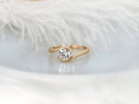 Petite Vadim 6mm 14kt Gold Moissanite Round Solitaire Ring,Bypass Ring,Semi Bezel Set Ring,Anniversary Gift,Unique Ring,Moissanite Ring