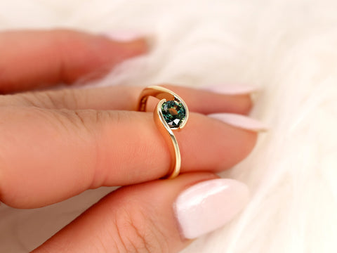 0.99ct Petite Vadim 14kt Gold Teal Sapphire Ring,Bypass Ring,Unique Sapphire Ring,Anniversary Gift,September Birthstone Ring,Gift For Her