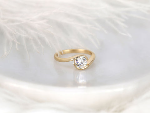 Petite Vadim 6mm 14kt Gold Moissanite Round Solitaire Ring,Bypass Ring,Semi Bezel Set Ring,Anniversary Gift,Unique Ring,Moissanite Ring