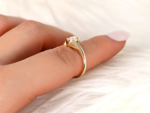 Petite Vadim 6mm 14kt Gold Moissanite Round Solitaire Ring,Bypass Ring,Semi Bezel Set Ring,Anniversary Gift,Unique Ring,Moissanite Ring