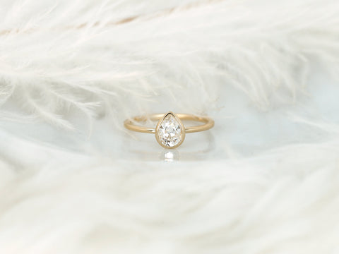 0.75ct Isla 7x5mm 14kt Gold Moissanite Pear Solitaire Ring,Pear Bezel Set Ring,Minimalist Engagement Ring,Pear Cut Ring,Gift For Her