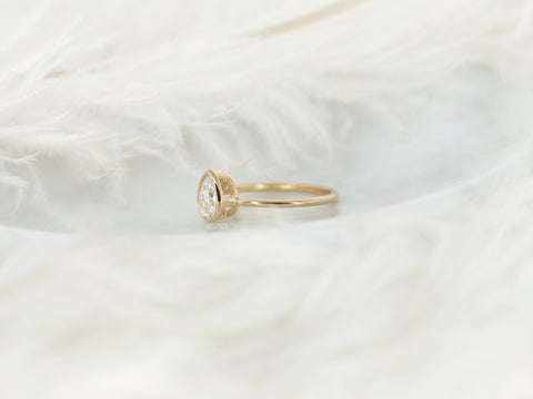 0.75ct Isla 7x5mm 14kt Gold Moissanite Pear Solitaire Ring,Pear Bezel Set Ring,Minimalist Engagement Ring,Pear Cut Ring,Gift For Her