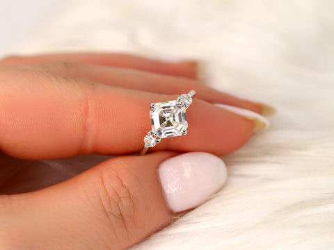 2.20cts Maxine 8mm 14kt Moissanite Kite Set Asscher Cut Three Stone Ring,Unique Wedding Ring,Compass Set Ring,Anniversary Ring,Push Present