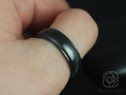 Pierre 7mm High Polish Half Round Raised Edge Black Zirconium Ring - Rosados Box