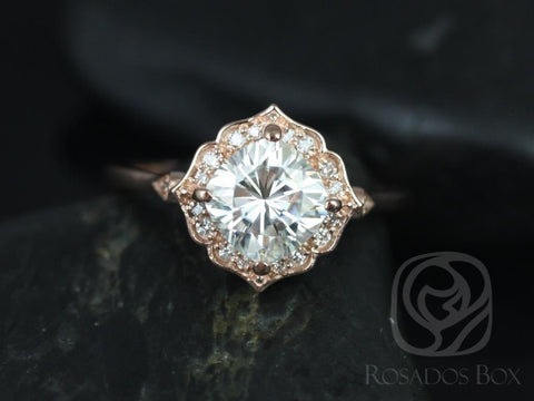 1.70ct Lily 7mm 14kt Moissanite Diamond WITHOUT Milgrain Art Deco Kite Set Cushion Halo Ring - Rosados Box