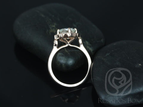 1.70ct Lily 7mm 14kt Moissanite Diamond WITHOUT Milgrain Art Deco Kite Set Cushion Halo Ring - Rosados Box