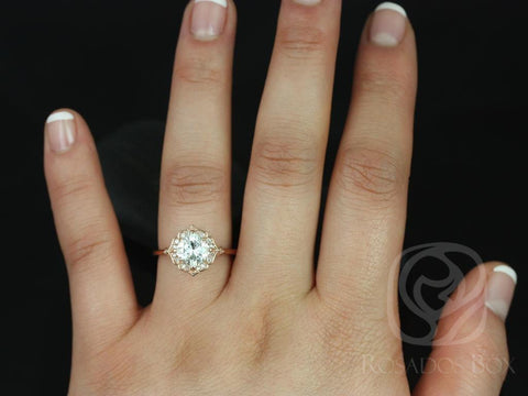 1.70ct Lily 7mm 14kt Moissanite Diamond WITHOUT Milgrain Art Deco Kite Set Cushion Halo Ring - Rosados Box