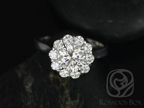 1ct Blossom 6.5mm 14kt Moissanite Diamond Flower Halo Engagement Ring - Rosados Box