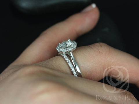 Blossom 6.5mm & Pernella 14kt Moissanite Diamonds Scalloped Flower Halo Bridal Set - Rosados Box