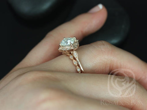 1.70ct Lily 7mm & Ult Pte Leah 14kt Rose Gold Moissanite Diamond Art Deco Cushion Kite Halo Bridal Set