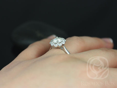 1ct Blossom 6.5mm 14kt Moissanite Diamond Flower Halo Engagement Ring - Rosados Box