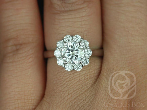 1ct Blossom 6.5mm 14kt Moissanite Diamond Flower Halo Engagement Ring - Rosados Box