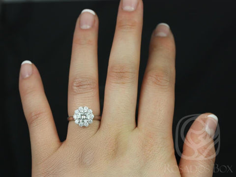 1ct Blossom 6.5mm 14kt Moissanite Diamond Flower Halo Engagement Ring - Rosados Box