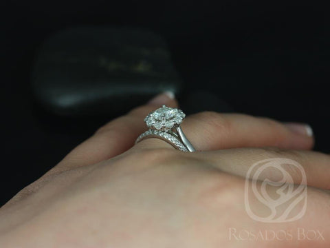 Blossom 6.5mm & Pernella 14kt Moissanite Diamonds Scalloped Flower Halo Bridal Set - Rosados Box