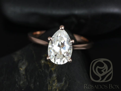 2ct Skinny Jane 10x7mm 14kt Gold Moissanite Cathedral Pear Solitaire Ring - Rosados Box
