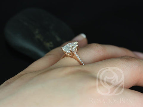 2ct Ann 10x7mm 14kt Rose Gold Forever One Moissanite Diamond Dainty Minimalist Pave Cathedral Pear Engagement Ring