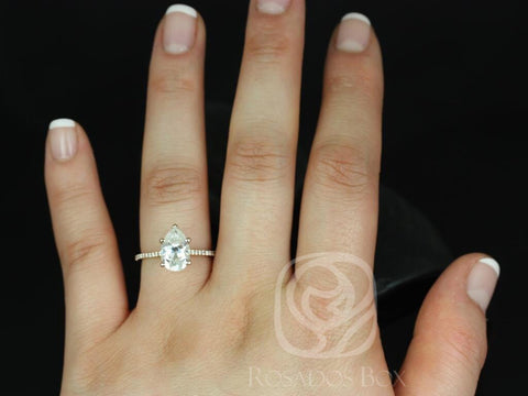 2ct Ann 10x7mm 14kt Rose Gold Forever One Moissanite Diamond Dainty Minimalist Pave Cathedral Pear Engagement Ring