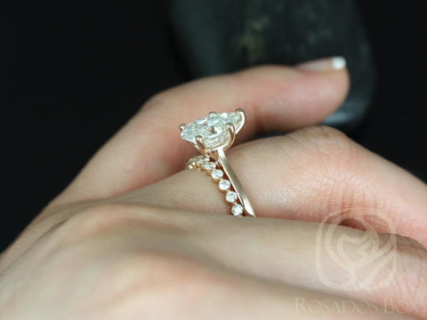 2ct Skinny Jane 10x7mm & Petite Naomi 14kt Rose Gold Moissanite Scalloped Dainty Pear Solitaire Wedding Set Rings,Rosados Box