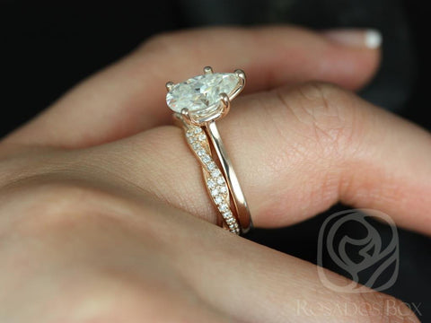 2ct Skinny Jane 10x7mm & Twyla 14kt Gold Moissanite Twisted Rope Pear Solitaire Bridal Set - Rosados Box