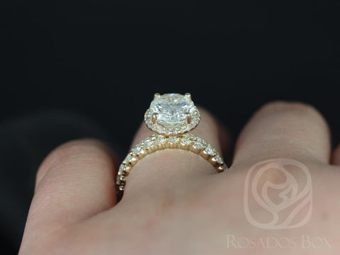 3ct Federella 10x8mm & Petite Naomi 14kt Moissanite Diamond Dainty Oval Halo Bridal Set - Rosados Box