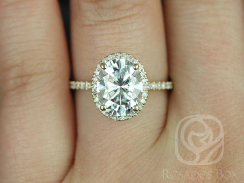 3ct Federella 10x8mm 14kt Gold Moissanite Diamond Classic Minimalist Dainty Pave Oval Halo Engagement Ring