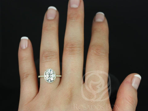 3ct Federella 10x8mm 14kt Gold Moissanite Diamond Classic Minimalist Dainty Pave Oval Halo Engagement Ring