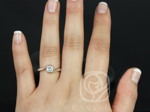 0.60ct Odala 5.5mm 14kt Gold Moissanite Diamonds Pave Bypass Twisted Round Engagement Ring - Rosados Box