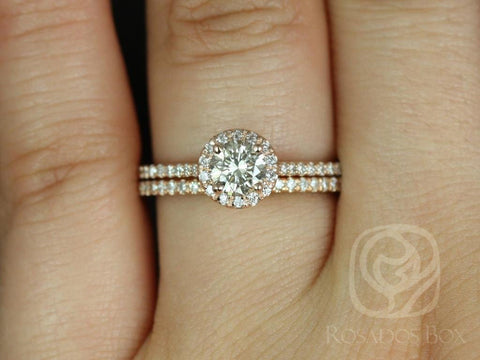 0.55ct Ready to Ship Conflict Free Kubian 14kt Rose Gold Champagne Diamonds Halo Wedding Set - Rosados Box