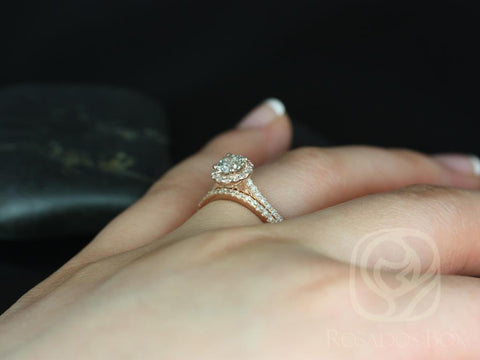 0.55ct Ready to Ship Conflict Free Kubian 14kt Rose Gold Champagne Diamonds Halo Wedding Set - Rosados Box