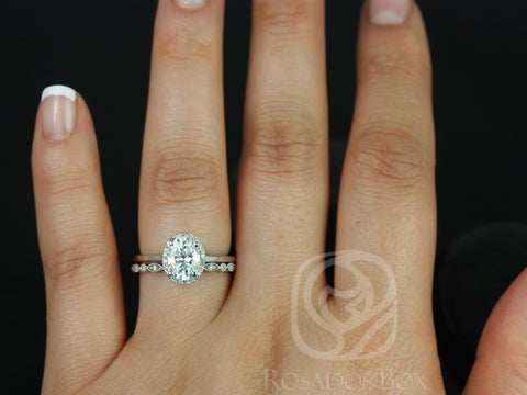 1.50ct Celeste 8x6mm & Gwen 14kt Moissanite Diamond Dainty Oval Halo Bridal Set - Rosados Box