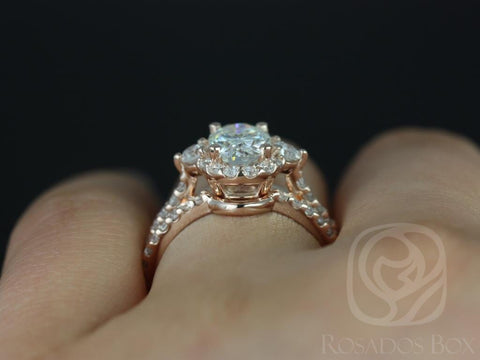 1.50ct Bridgette 8x6mm 14kt Moissanite Diamond Unique Halo Bridal Set - Rosados Box