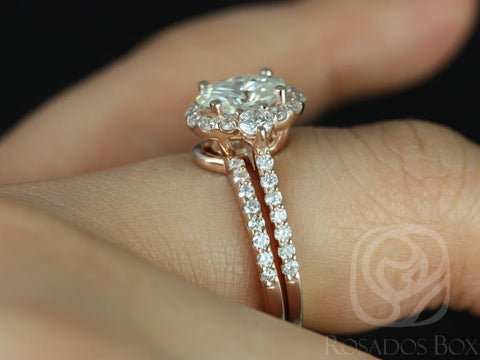 1.50ct Bridgette 8x6mm 14kt Moissanite Diamond Unique Halo Bridal Set - Rosados Box