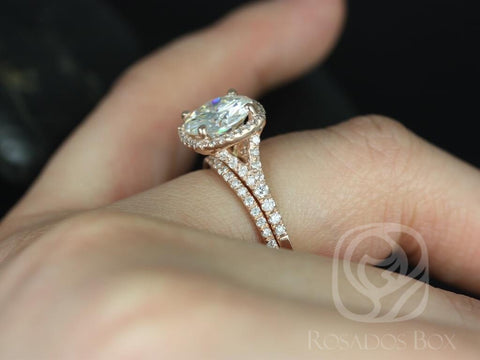 2.70ct Round Moissanite Diamonds Split Shank Cushion Halo Classic Bridal Set,14kt Rose Gold,Giselle 9mm - Rosados Box