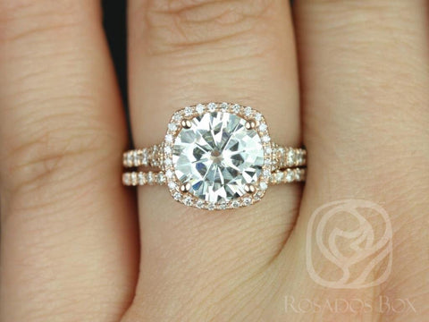 2.70ct Round Moissanite Diamonds Split Shank Cushion Halo Classic Bridal Set,14kt Rose Gold,Giselle 9mm - Rosados Box