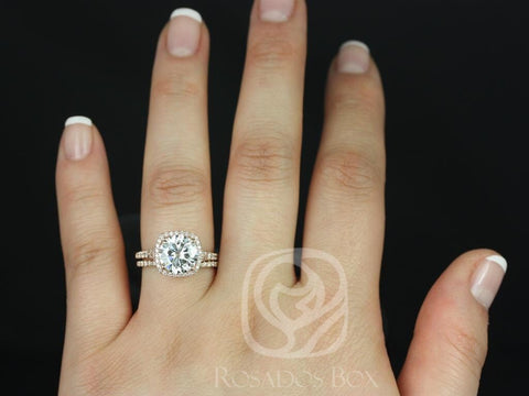 2.70ct Round Moissanite Diamonds Split Shank Cushion Halo Classic Bridal Set,14kt Rose Gold,Giselle 9mm - Rosados Box