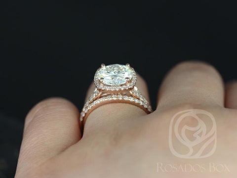 2.70ct Round Moissanite Diamonds Split Shank Cushion Halo Classic Bridal Set,14kt Rose Gold,Giselle 9mm - Rosados Box