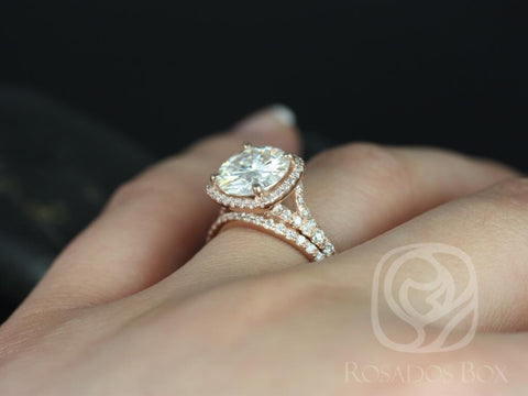 2.70ct Round Moissanite Diamonds Split Shank Cushion Halo Classic Bridal Set,14kt Rose Gold,Giselle 9mm - Rosados Box