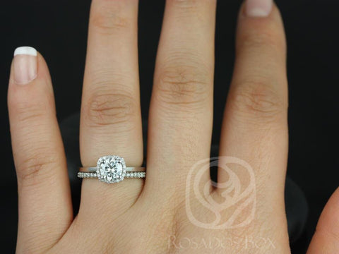 0.75ct Bella 6mm & Catalina 14kt Gold Moissanite Diamond Cushion Halo Bridal Set - Rosados Box