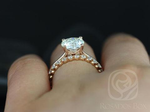 2ct Skinny Flora 8mm & Petite Naomi 14kt Moissanite Diamond Round Solitaire Bridal Set - Rosados Box