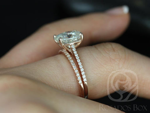 3cts Blake 10x8mm 14kt Moissanite Diamond Dainty Oval Bridal Set - Rosados Box