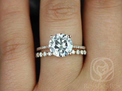 2.70ct Eloise 9mm & Petite Naomi 14kt Gold Moissanite Diamond Round Solitaire Accent Bridal Set - Rosados Box