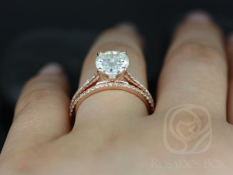 3cts Blake 10x8mm 14kt Moissanite Diamond Dainty Oval Bridal Set - Rosados Box