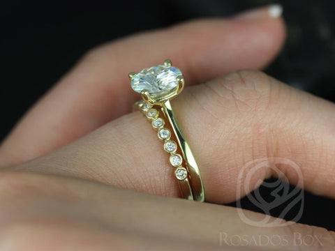 2ct Skinny Flora 8mm & Petite Bubbles 14kt Moissanite Diamond Round Solitaire Bridal Set,Round Solitaire Ring,Engagement Ring Set,Round Ring